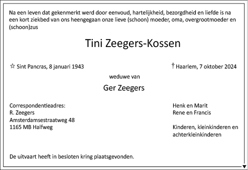 Familiebericht/overlijdensbericht