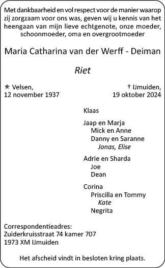 Familiebericht/overlijdensbericht