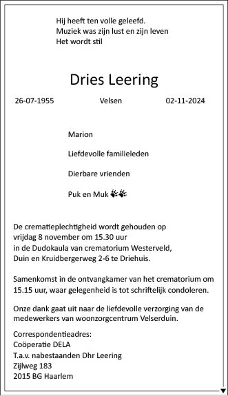 Familiebericht/overlijdensbericht