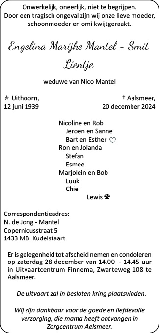 Familiebericht/overlijdensbericht