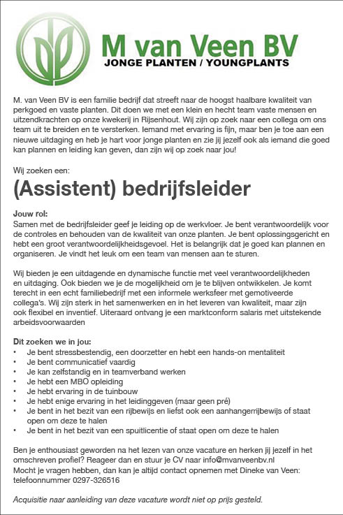 Vacature (Assistent) bedrijfsleider