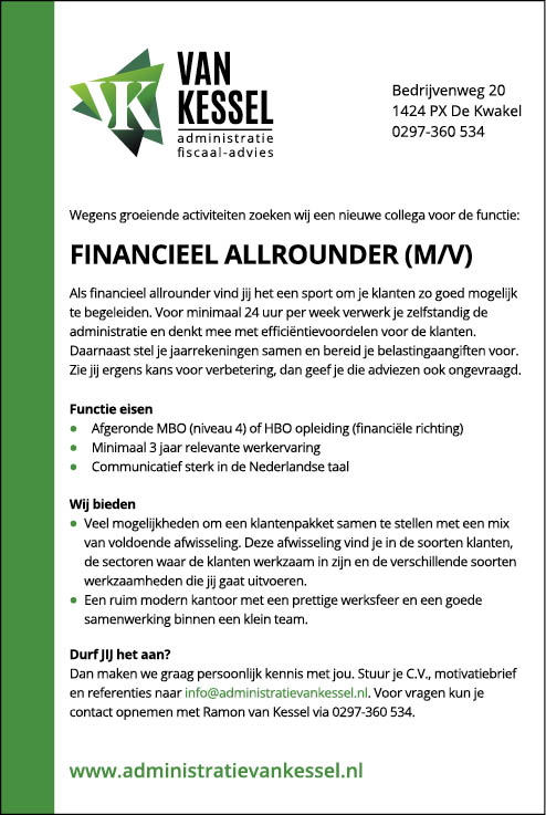 Vacature Financieel Allrounder m/v