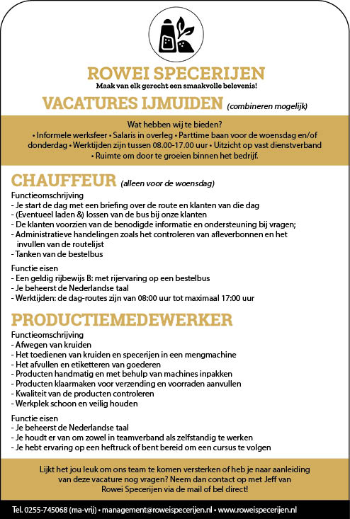 Vacature Chauffeur en/of Productiemedewerker