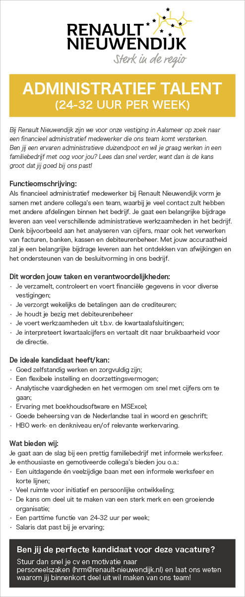 Vacature Administratief talent