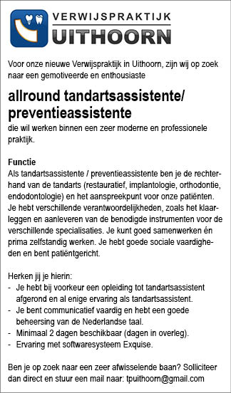 Vacature Allround Tandartsassistente/Preventieassistente