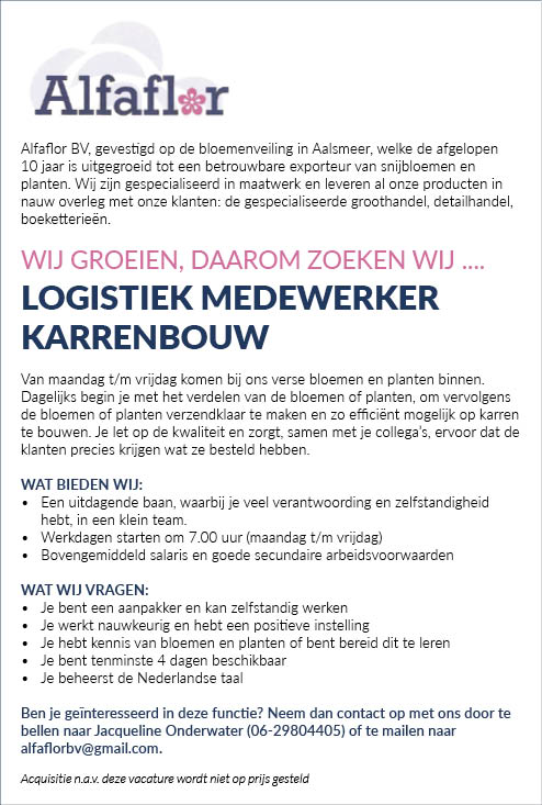 Vacature Logistiek Medewerker Karrenbouw