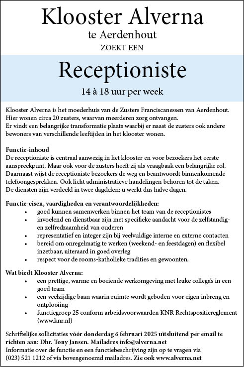 Vacature Receptioniste