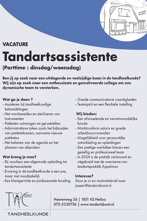 Vacature Tandartsassistente