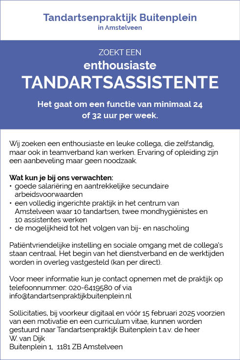 Vacature Tandartsassistente