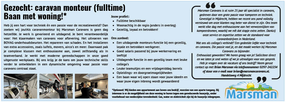 Vacature Caravan Monteur