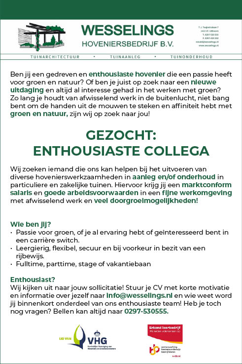 Vacature Enthousiaste Hovenier