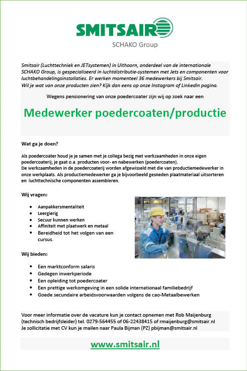 Vacature Medewerker poedercoaten/productie