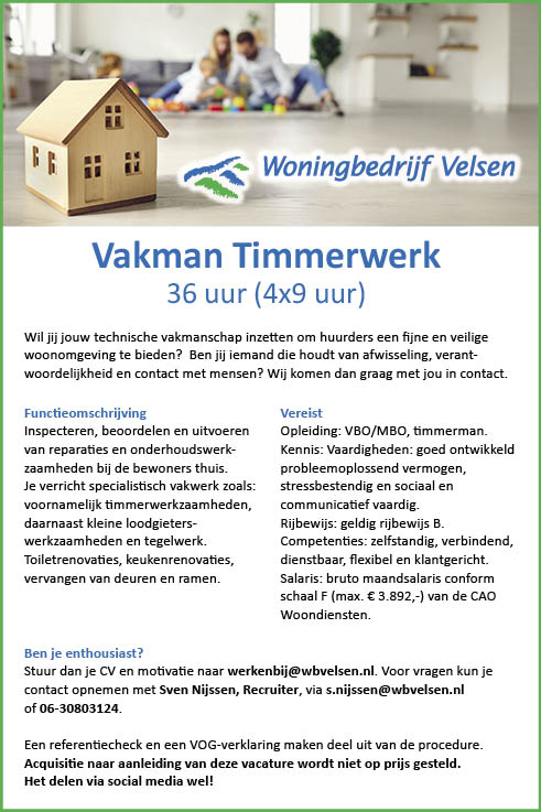 Vacature Vakman Timmerwerk