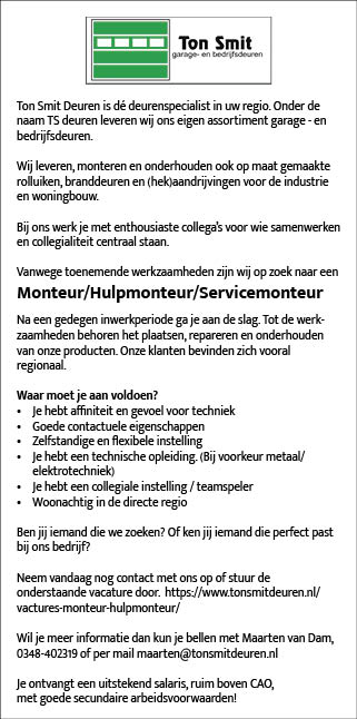 Vacature Monteur/Hulpmonteur/Servicemonteur