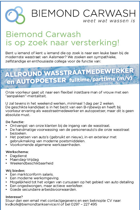 Vacature Allround Wasstraatmedewerker en Autopoetser