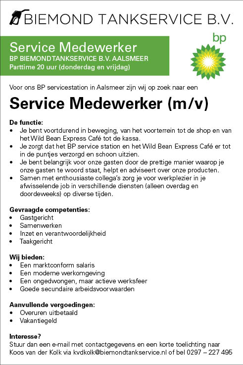 Vacature Service Medewerker (m/v)