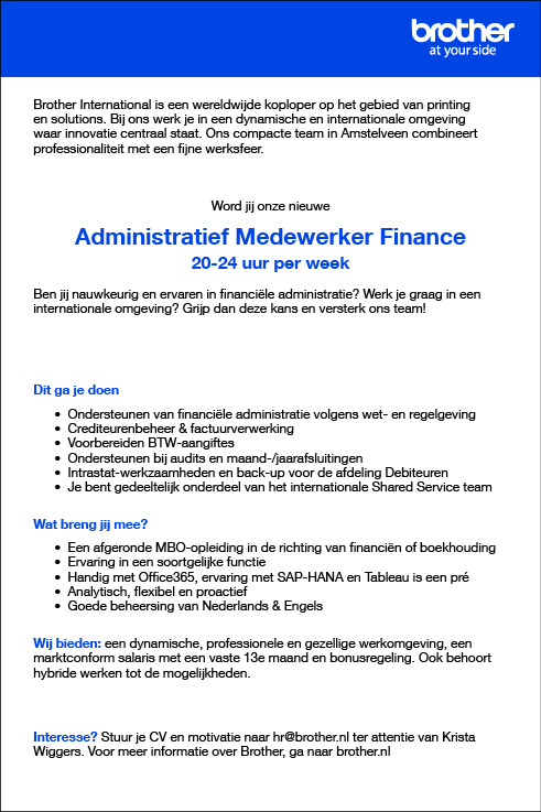 Vacature Administratief Medewerker Finance