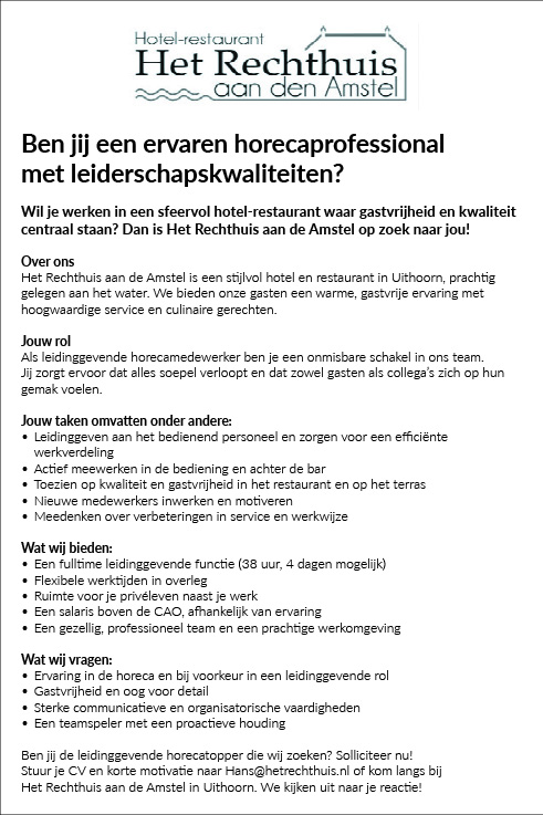 Vacature Leidinggevende Horecamedewerker