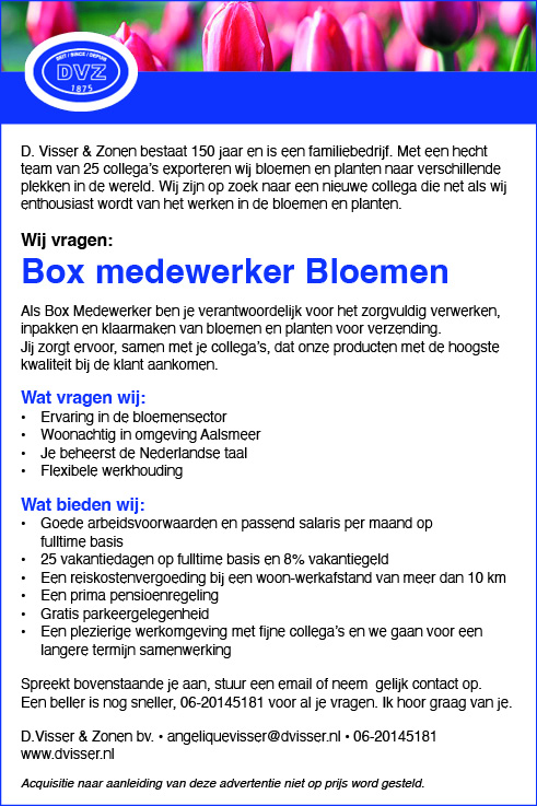 Vacature Box medewerker Bloemen