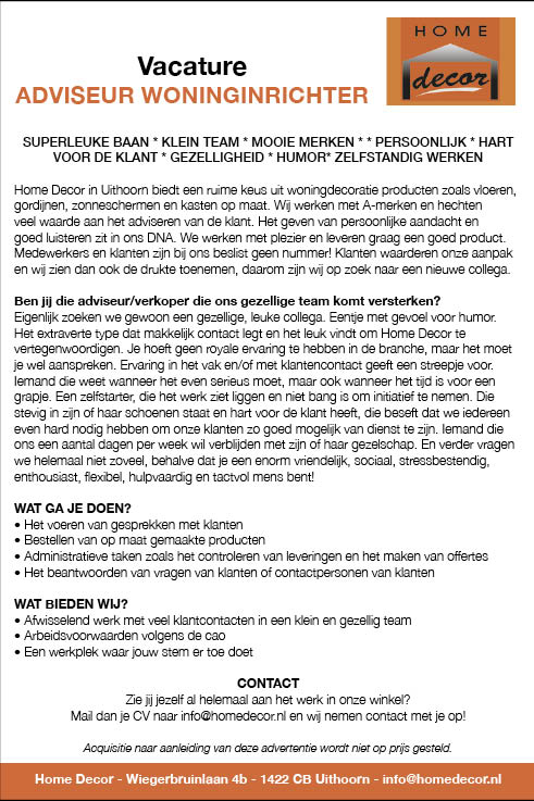 Vacature Adviseur woninginrichter