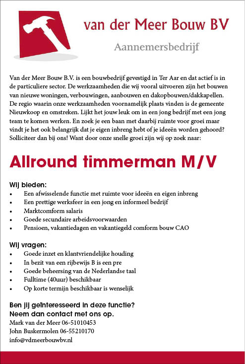 Vacature Allround timmerman M/V